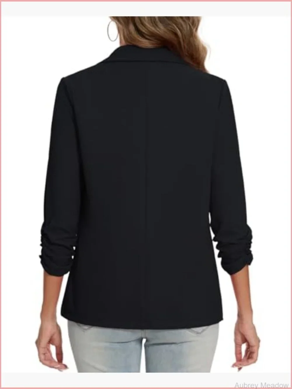 Ruched 3/4 Sleeve Notch Lapel Button Front Blazer Casual Work Office Suit